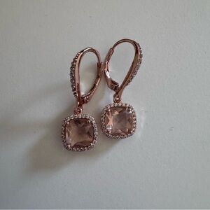 Rose Gold Pink Crystal Drop Earrings - Women Jewelry